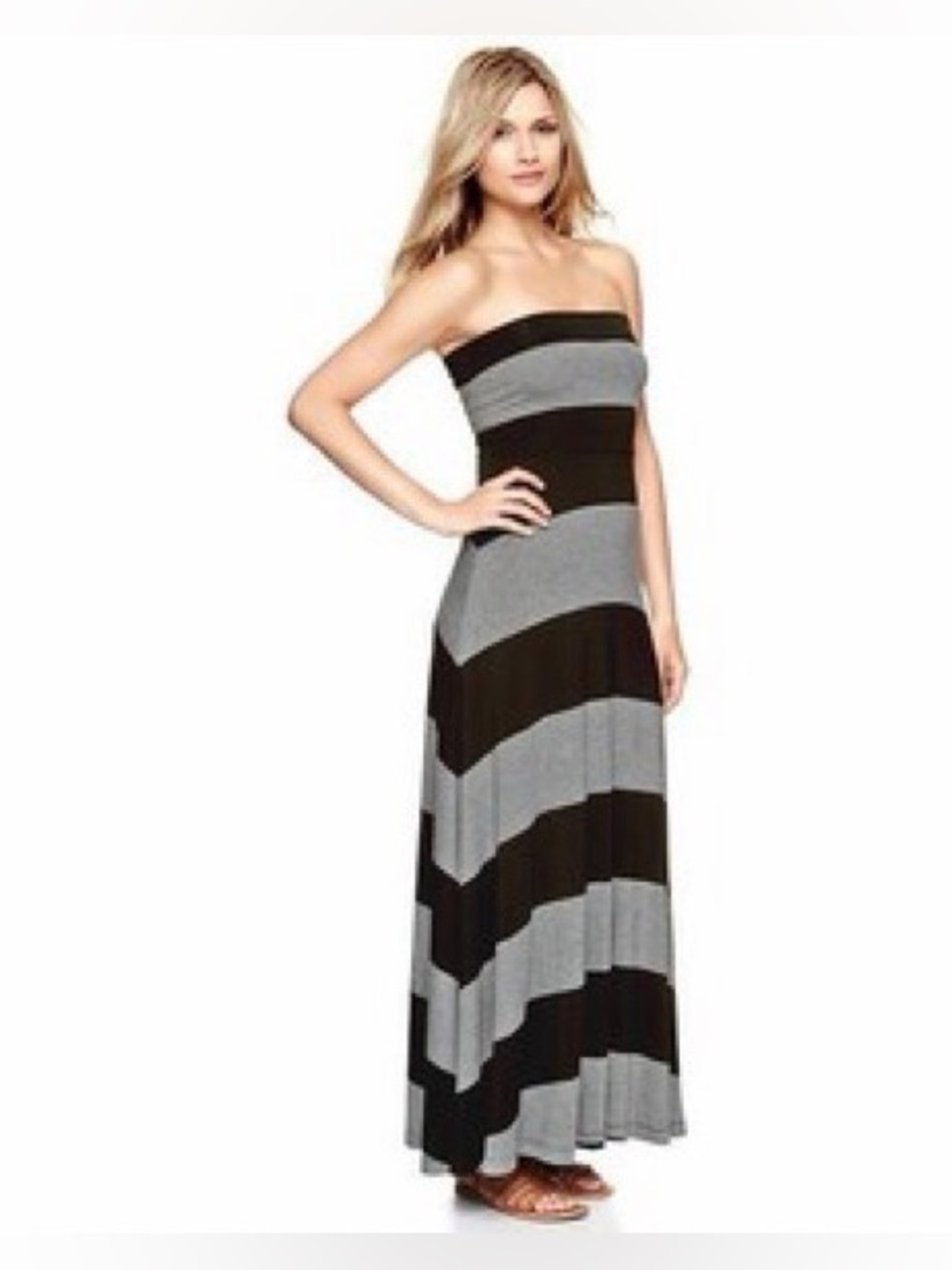 Gap 4-Way Convertible Stripe Maxi Dress Gray Black Strapless Size S NWOT